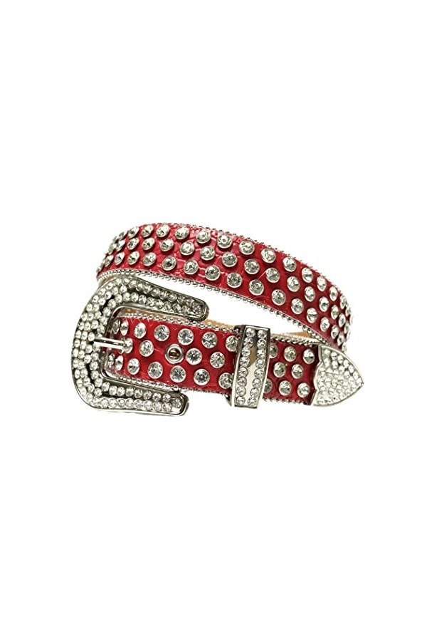 Haitpant Ceinture cloutée par diamant de ceinture de sangle occidentale de ceintures de strass de luxe, rouge/blanc, 38 inch