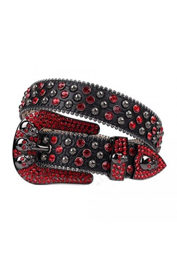 VIYASI Ceinture Femme, Ceintures de stratons de Strap en Diamant Ceinture cloutée Belt Length : 46 inch, Color : Black Red 2