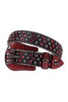 VIYASI Ceinture Femme, Ceintures de stratons de Strap en Diamant Ceinture cloutée Belt Length : 46 inch, Color : Black Red 2