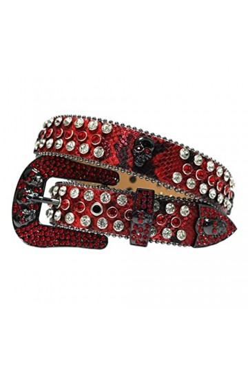 VIYASI Ceinture Femme, Ceintures de stratons de Strap en Diamant Ceinture cloutée Belt Length : 46 inch, Color : Red White 