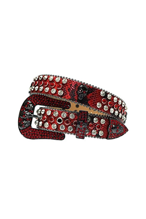 VIYASI Ceinture Femme, Ceintures de stratons de Strap en Diamant Ceinture cloutée Belt Length : 46 inch, Color : Red White 