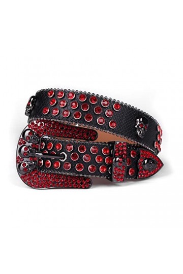 VIYASI Ceinture Femme, Ceintures de stratons de Strap en Diamant Ceinture cloutée Belt Length : 48 inch, Color : Black Red 