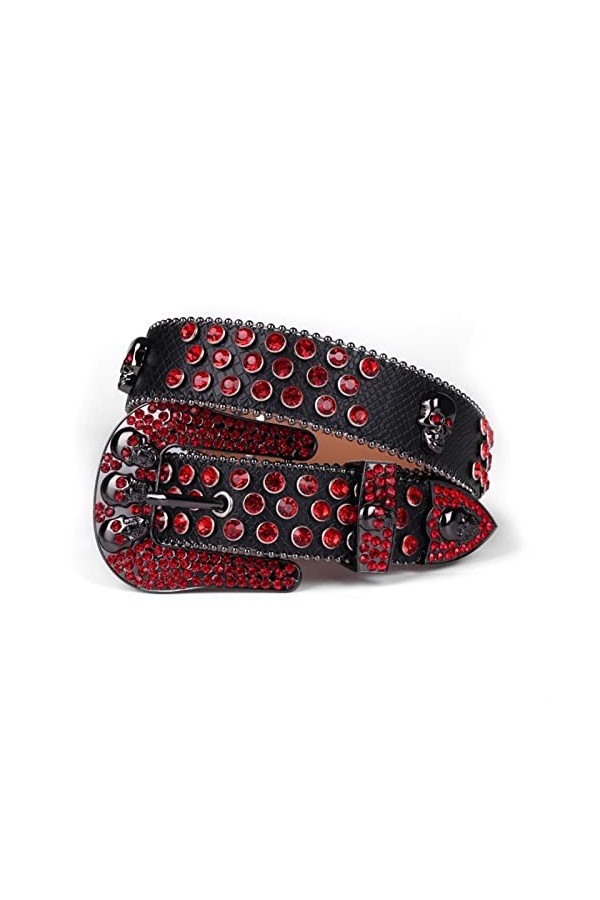 VIYASI Ceinture Femme, Ceintures de stratons de Strap en Diamant Ceinture cloutée Belt Length : 48 inch, Color : Black Red 