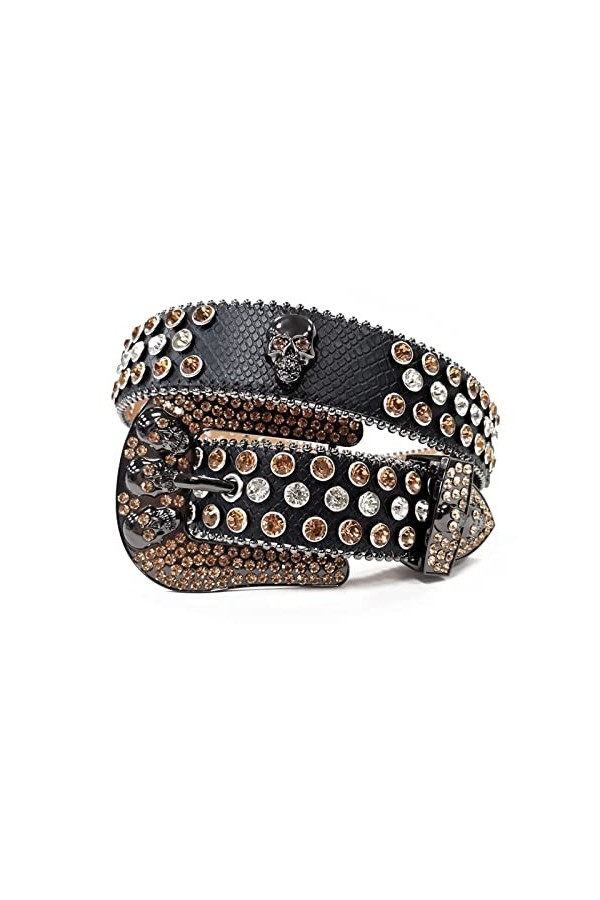 VIYASI Ceinture Femme, Ceintures de stratons de Strap en Diamant Ceinture cloutée Belt Length : 46 inch, Color : Black Yello