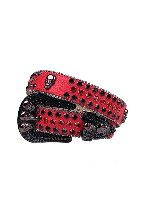 VIYASI Ceinture Femme, Ceintures de stratons de Strap en Diamant Ceinture cloutée Belt Length : 44 inch, Color : Red 2 