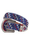 Ceinture en strass pour homme et femme, ceinture de cow-boy avec boucle large, ceinture en verre cloutée pour femme, bleu fon