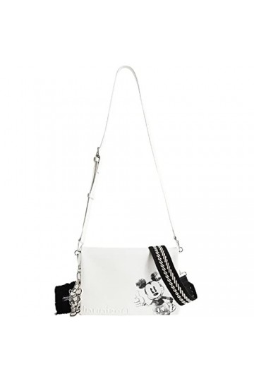 Desigual Mickey Mouse Sac à bandoulière aspect cuir avec pendentif Dortmund Flap 21WAXPA0, Blanc
