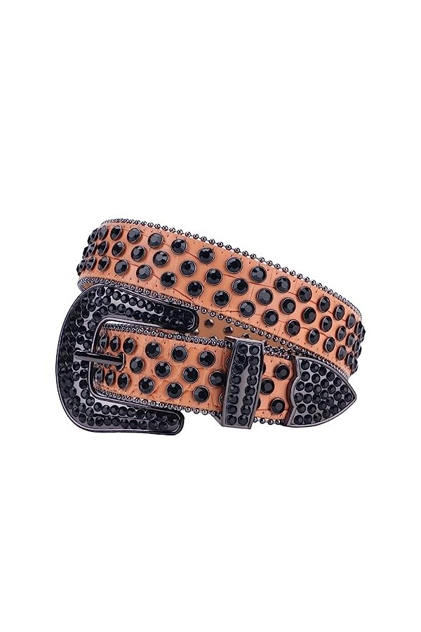 Ceinture à strass en cuir clouté pour femme