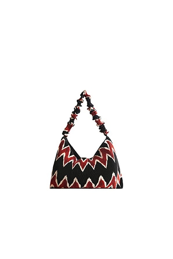 Desigual Bols_Zigzag Pleated Idome, Sac à bandoulière Femme, Noir, Taille Unique