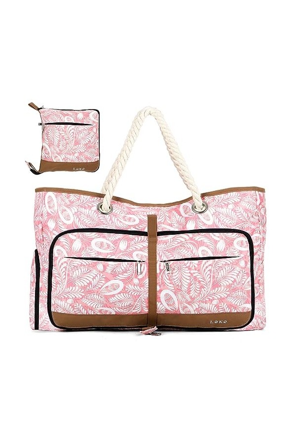 Lekespring Sac de Plage Femme 35 Litres | Grand Tote Bag Pliable - Sac Cabas Plage avec Compartiment Chaussures Séparé - Impe