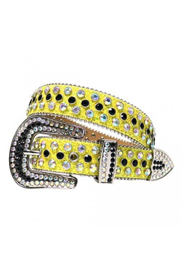 Wvapzxx Femmes Strass Ceinture Western Bling Strap Crystal Clouté Ceintures, Beige rouge., 44 waist33-35inch 