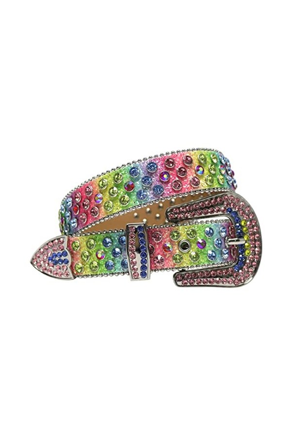 Wvapzxx Sangle de luxe Western Strass Diamant Ceinture Ceinture Hommes Femmes Cristal Coloré Punk Cowboy Ceinture, 2, 44 wais