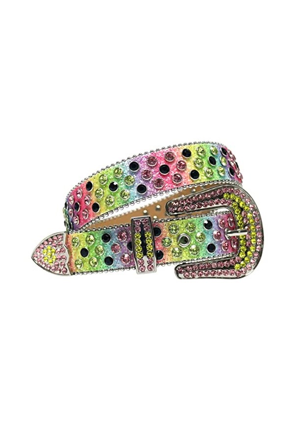 Wvapzxx Sangle de luxe Western Strass Diamant Ceinture Ceinture Hommes Femmes Cristal Coloré Punk Cowboy Ceinture, 2, 48 wais