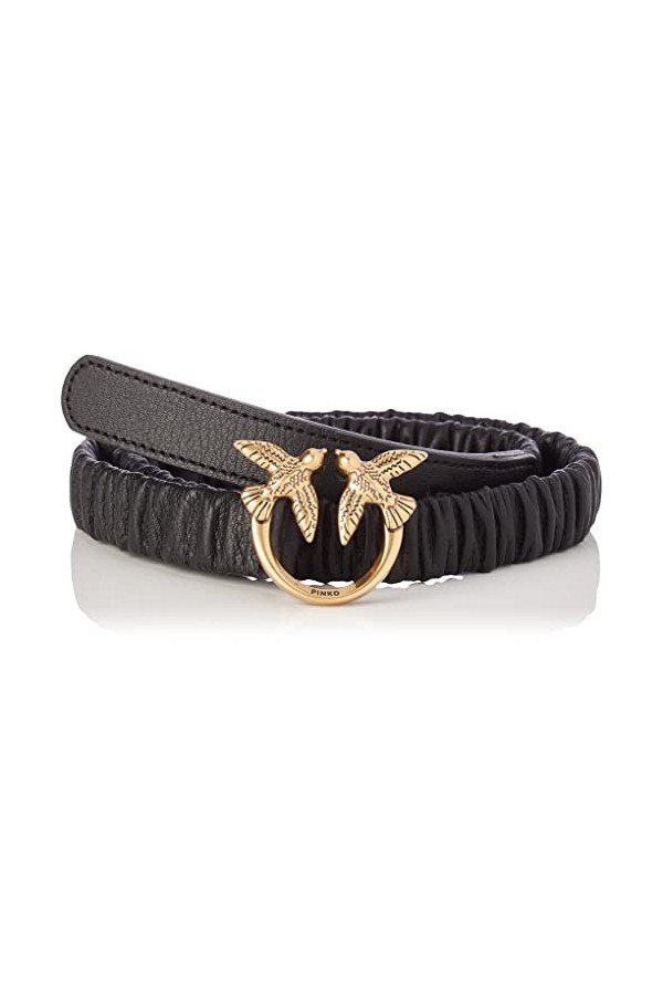 Pinko Love Ruffle H2 Belt Sheep Napp Ceinture, Z99q_Noir-Antique Gold, XS Femme