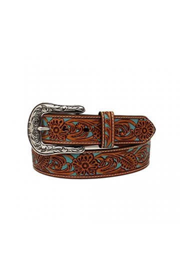 ARIAT Ceinture pour femme 1-1/2 superposition florale avec sous-couche turquoise, Havane, M