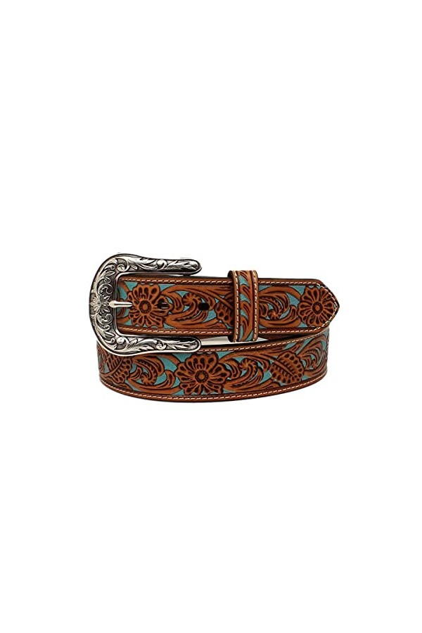 ARIAT Ceinture pour femme 1-1/2 superposition florale avec sous-couche turquoise, Havane, M