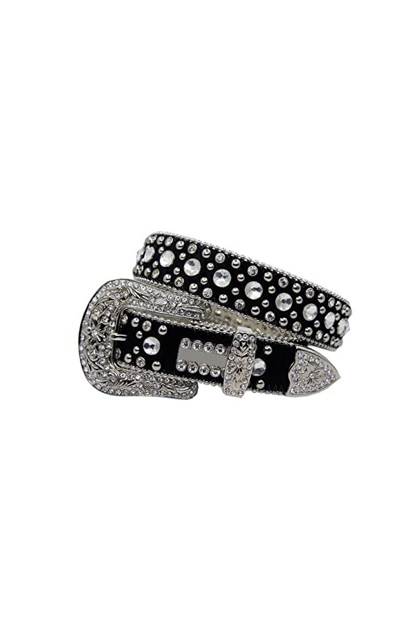 JIARY Ceinture Femme,Ceinture Strass Cuir Alliage Boucle Ardillon Jeans Ceinture Casual Jeunesse,Noir,115CM/45.3