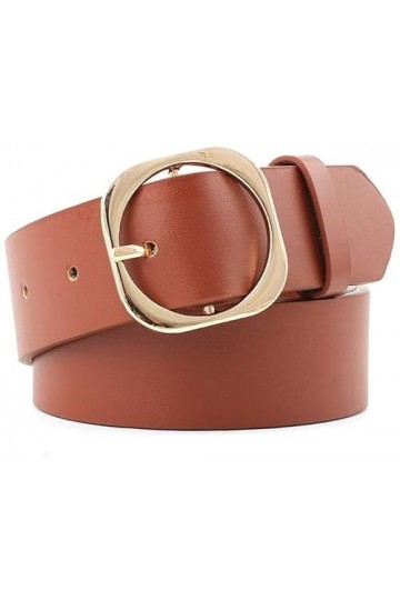 TAHALI Ceintures à Boucle Ronde en Or pour Femme en Cuir avec Large Sangle pour Robe de Loisirs Jeans Décoration Ceinture pou