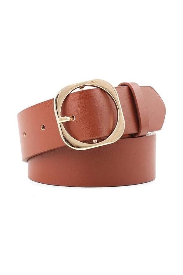 TAHALI Ceintures à Boucle Ronde en Or pour Femme en Cuir avec Large Sangle pour Robe de Loisirs Jeans Décoration Ceinture pou