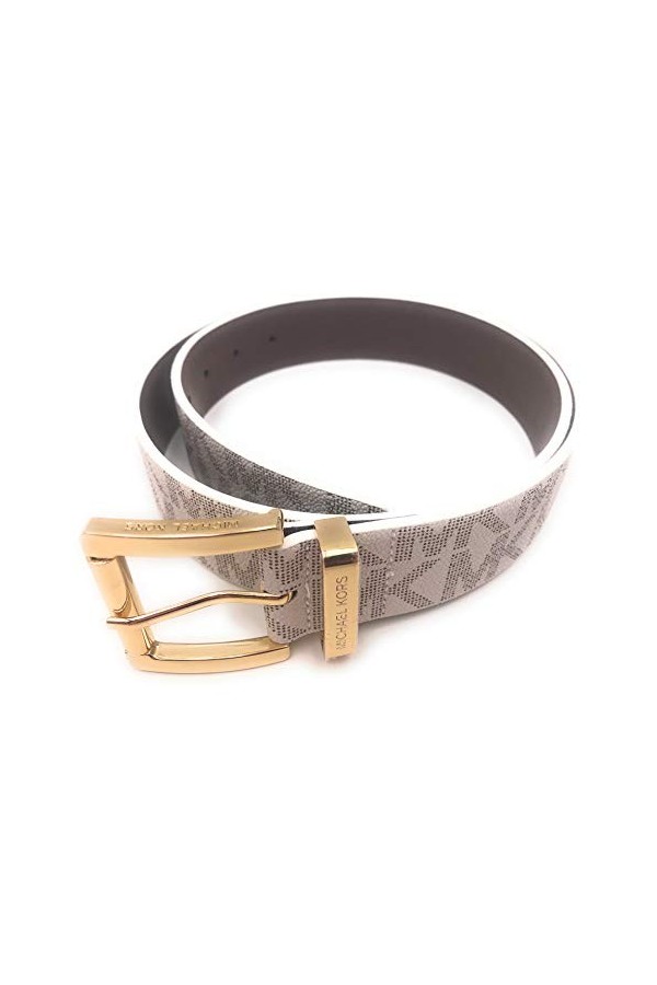 Michael Kors Womens Black Synthetic Leather Mk Design Square Buckle Fashion Belt