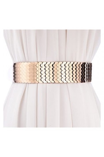 Large Ceinture élastique, Ceinture pour Femme Large Ceinture en métal écaille de Poisson Ceinture élastique Ceinture élastiqu