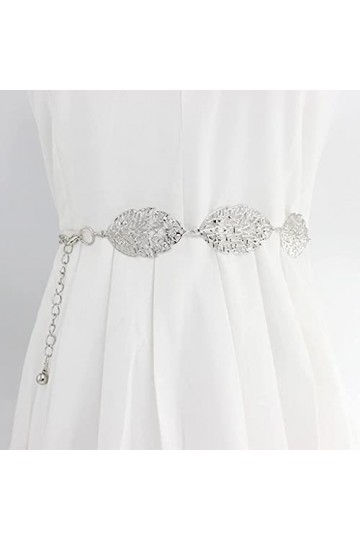 JHYS Taille de la chaîne de Mode, Ceinture de chaîne en métal de Mode pour Femmes, Forme de Feuille dargent en Forme de chaî