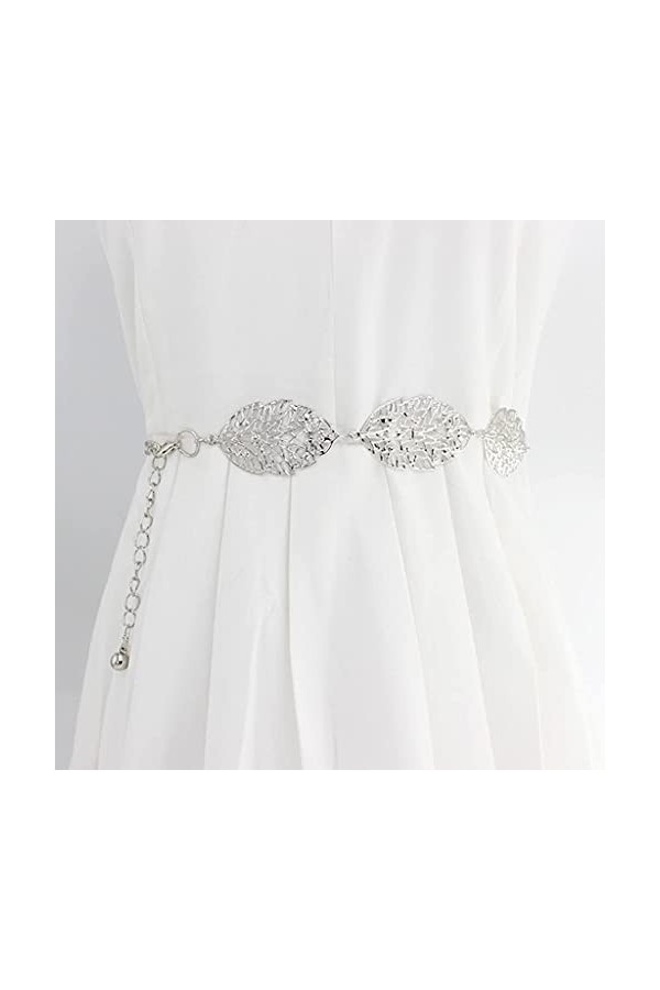 JHYS Taille de la chaîne de Mode, Ceinture de chaîne en métal de Mode pour Femmes, Forme de Feuille dargent en Forme de chaî