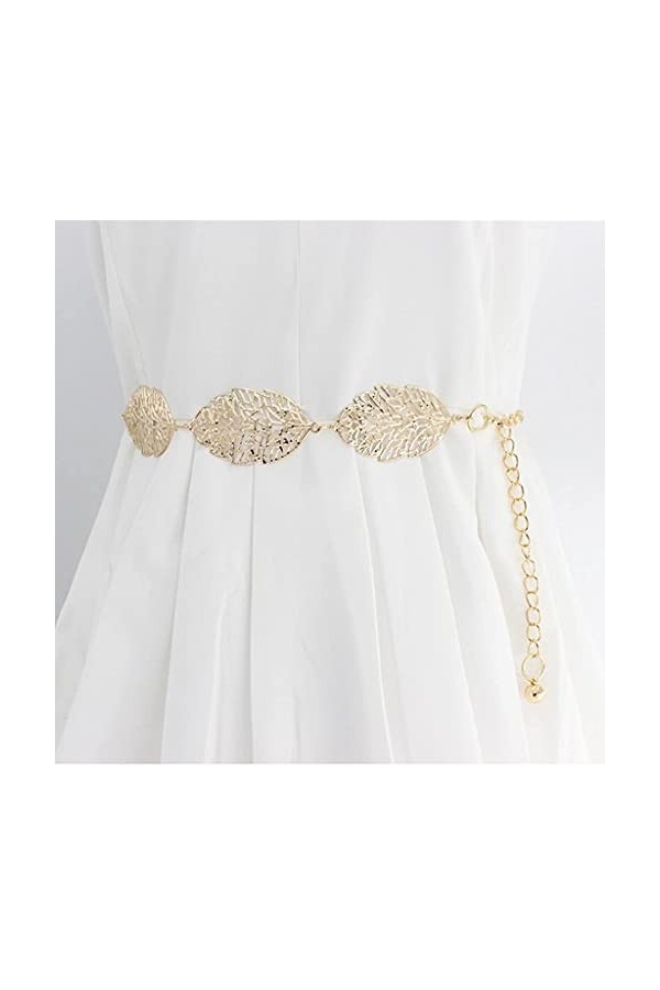 JHYS Taille de la chaîne de Mode, Ceinture de chaîne en métal de Mode pour Femmes, Forme de Feuille dargent en Forme de chaî
