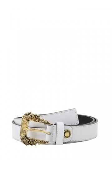 VERSACE Jeans Couture ceinture en cuir h 2,5 avec boucle baroque blanche, Blanc, 90 cm
