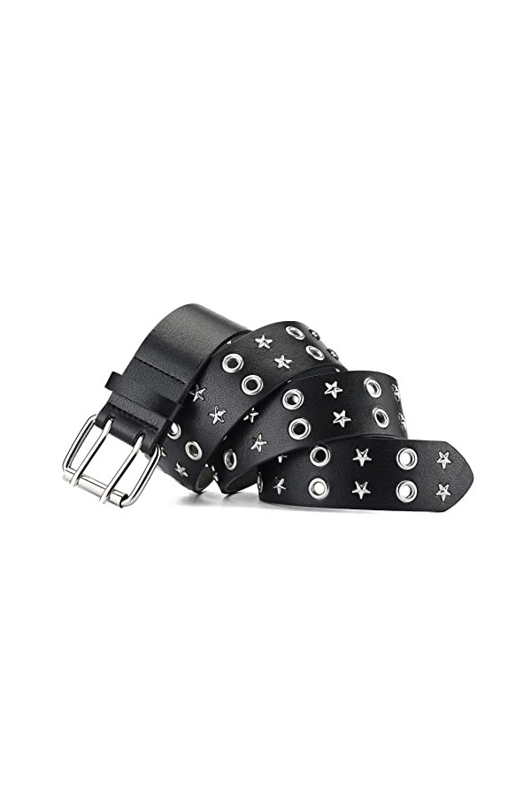 ZYXLB Ceinture Femme Double Boucle ardillon Ceinture étudiante Punk Cent avec Ceinture rivetée Homme gaz Oeil