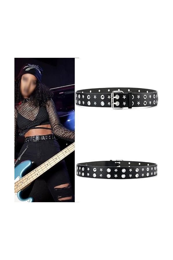 ZYXLB Ceinture Femme Double Boucle ardillon Ceinture étudiante Punk Cent avec Ceinture rivetée Homme gaz Oeil