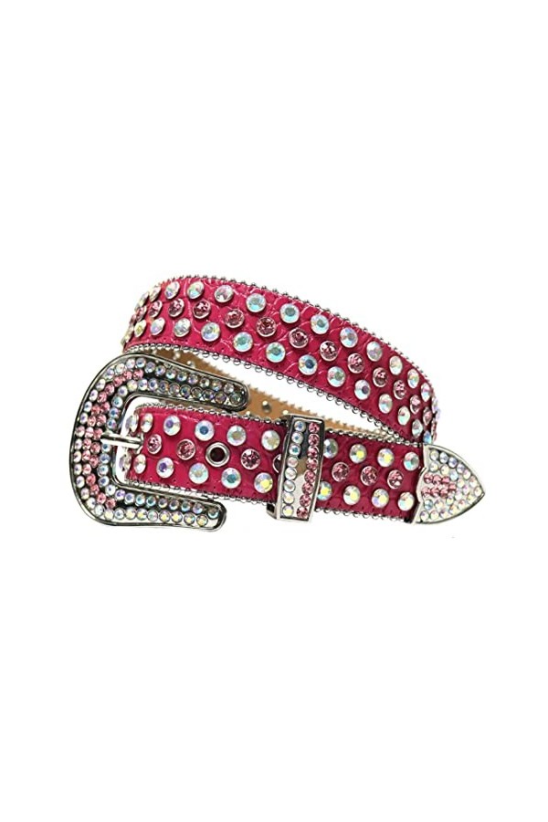 Wvapzxx Ceintures de luxe avec strass et strass pour homme et femme, rose rouge, 38 inch