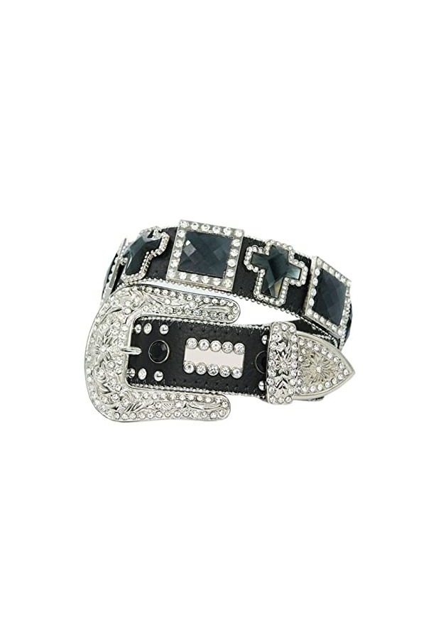 JIARY Ceinture Unisexe,Ceinture en Cuir Véritable avec Boucle Ardillon en Alliage De Strass Décontractée,Marron,95CM/37.4