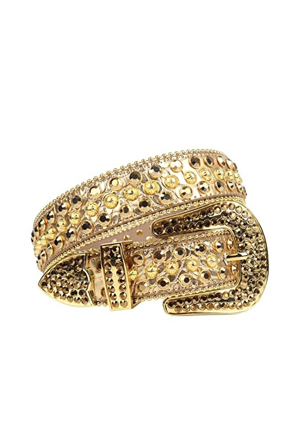 Wvapzxx Ceintures de cowboy dorées avec strass cloutés en diamant pour homme et femme, 34 FR, 44 waist33-35inch