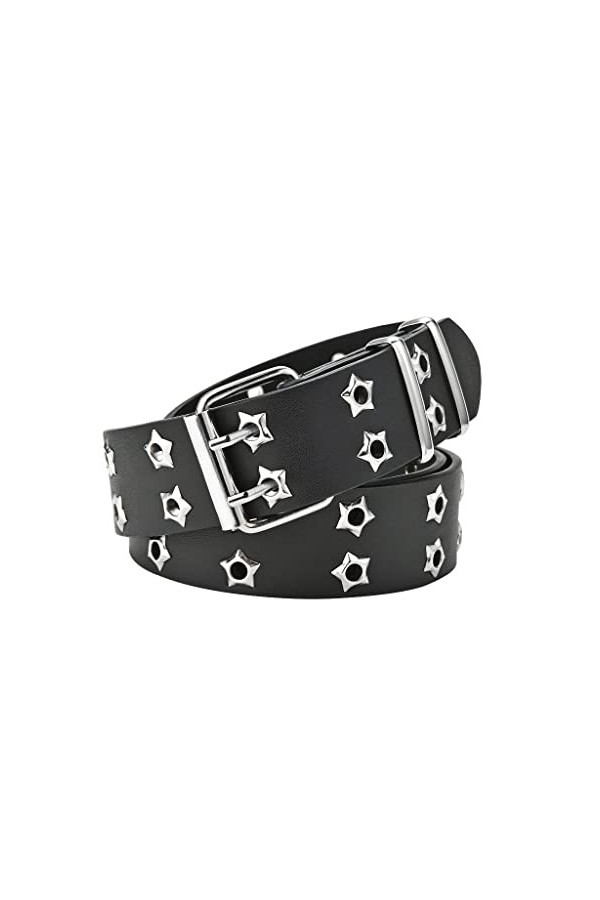 JJZXD Ceinture de goujon boucle double boucle Hommes/Femmes Mode Casual Cuir Ceinture Vêtements Accessoires Color : Black, S