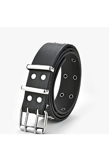 JJZXD Ceinture de goujon boucle double boucle Hommes/Femmes Mode Casual Cuir Ceinture Vêtements Accessoires Color : Black, S