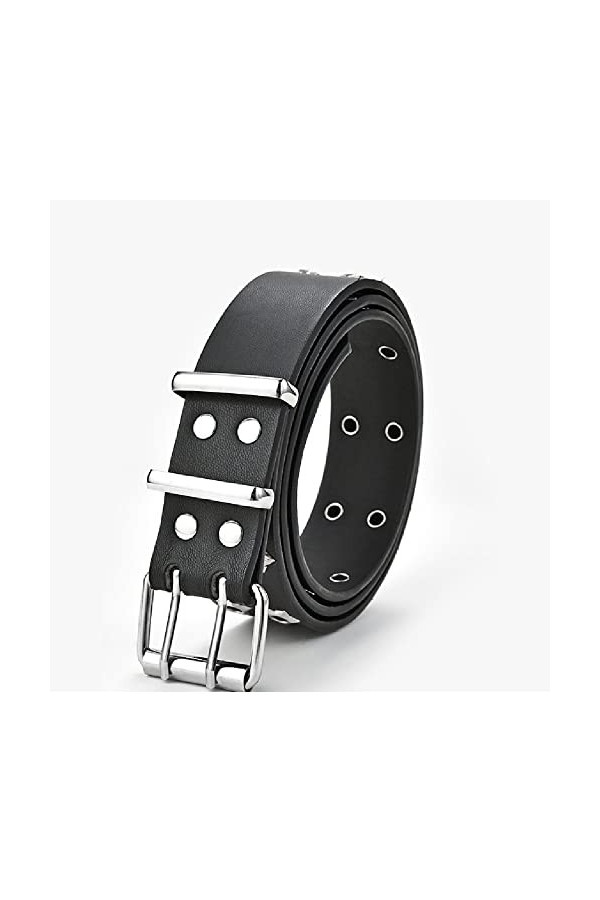 JJZXD Ceinture de goujon boucle double boucle Hommes/Femmes Mode Casual Cuir Ceinture Vêtements Accessoires Color : Black, S
