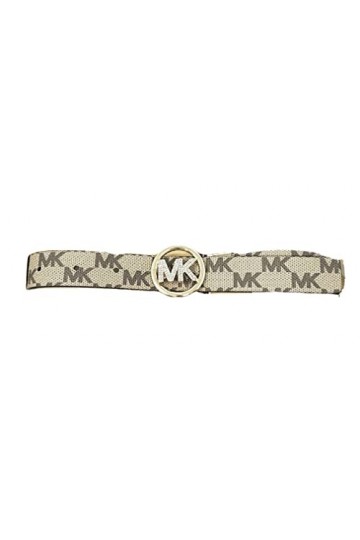 Michael Michael Kors Ceinture en cuir pour femme avec boucle logo en strass dorés, marron clair, marron, Large/X-Large