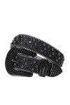 Ceinture en strass clouté pour homme et femme - Sangle en cuir noir - Boucle de cowboy pour femme