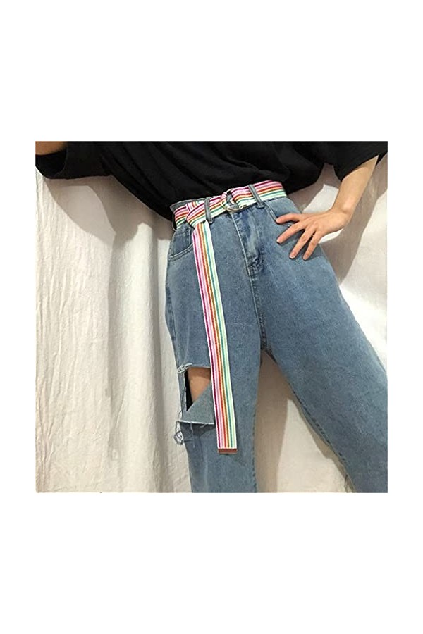 WZHZJ Ceinture en toile pour hommes Femmes Stripes multicolores D LONG TAILLE COUCHE DE LA TAILLE JEANS CEINTURE DE STUDIANT 