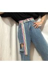 WZHZJ Ceinture en toile pour hommes Femmes Stripes multicolores D LONG TAILLE COUCHE DE LA TAILLE JEANS CEINTURE DE STUDIANT 