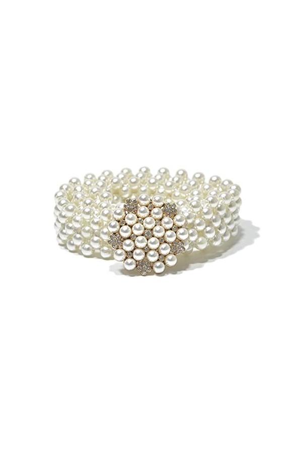 Generic Ceintures pour Femmes Chaîne de Taille Élastiquée pour Femmes Perceuse à Eau Incrustée de Perle Élastique Mode Robe A