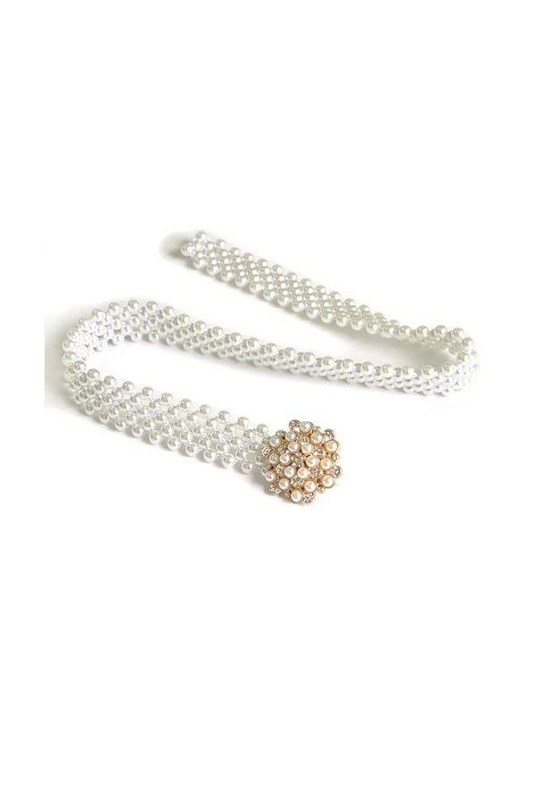 Generic Ceintures pour Femmes Chaîne de Taille Élastiquée pour Femmes Perceuse à Eau Incrustée de Perle Élastique Mode Robe A