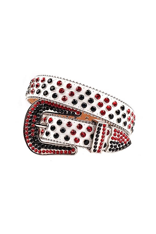 Ceinture vintage à strass en cuir clouté pour homme et femme Cinto De Strass Noir et rouge 106,7 cm