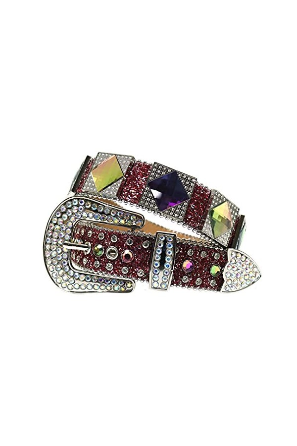 Ceinture Western en cuir cloutée de diamants avec boucle large et strass - Ceinture de luxe pour homme et femme - Beige et ro