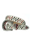 Ceinture Western en cuir cloutée de diamants avec boucle large et strass - Ceinture de luxe pour homme et femme - Beige et ro