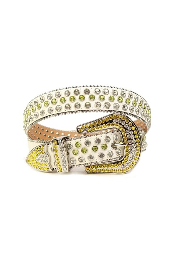 Unisexe luxe strass ceinture cristal diamant incrusté sangle, blanc/vert, 112