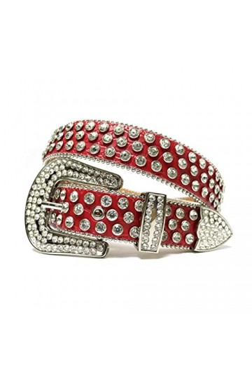 Ceinture de luxe de boucle de Pin de ceinture de strass Ceinture de rivet en cristal occ, rouge/blanc, 112