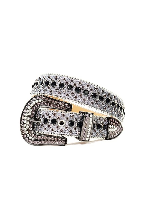 Unisexe luxe strass ceinture cristal diamant incrusté sangle, Gris et violet., 112