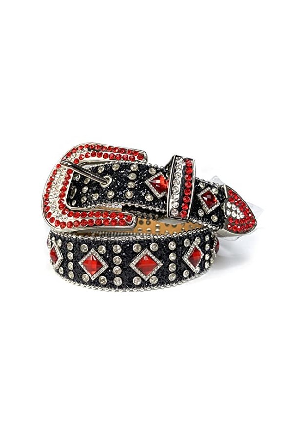 Ceinture vintage western strass avec clous en cristal cowgirl, Argenté/rouge, 107